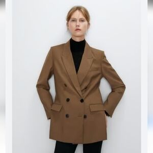 Zara Double-Breasted Brown Blazer